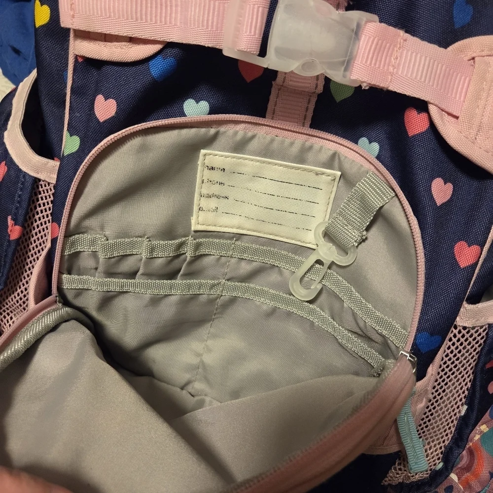 Pottery‎ Barn Kids Mackenzie Backpack Navy Blue And Pink Hearts Girls School Bag